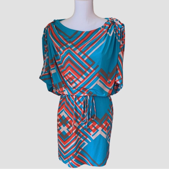 JESSICA SIMPSON BLUE GEOMETRIC DRESS - Picture 13 of 16